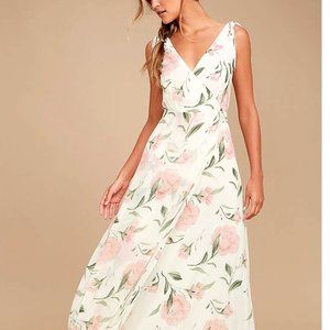 ROMANTIC POSSIBILITIES WHITE FLORAL PRINT MAXI DRESS LULUS